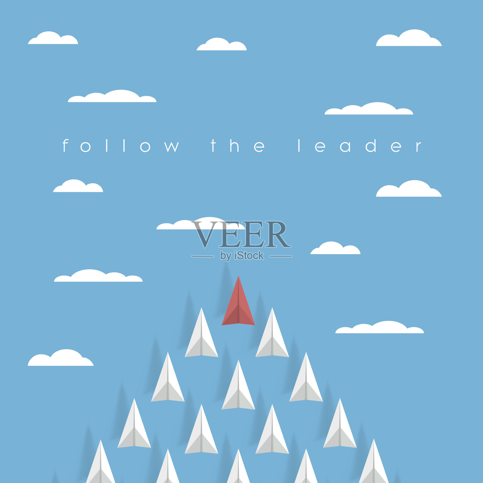 企业领导理念以红纸飞机引领白飞机插画图片素材