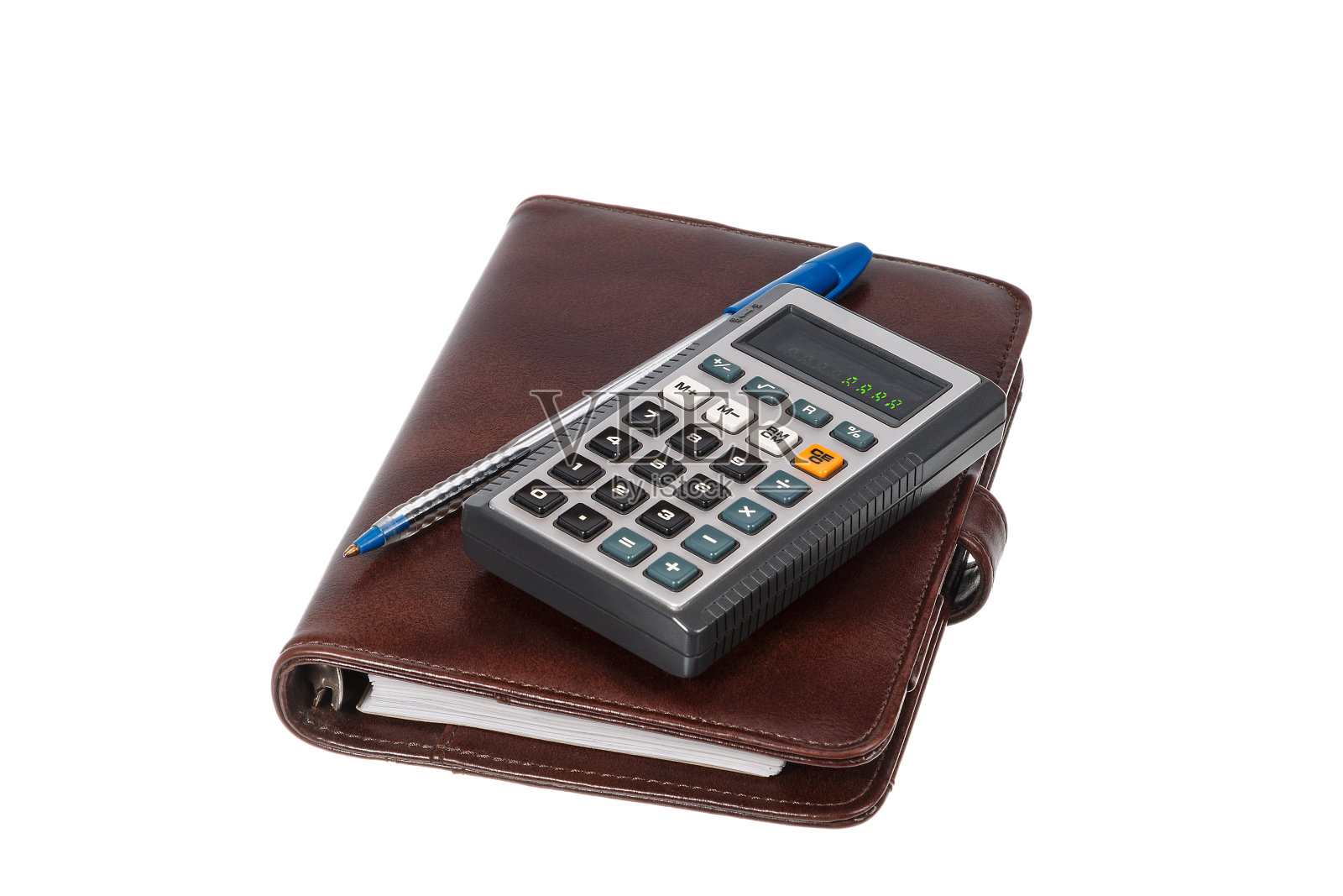 简单的圆珠笔,计算器和笔记本照片摄影图片