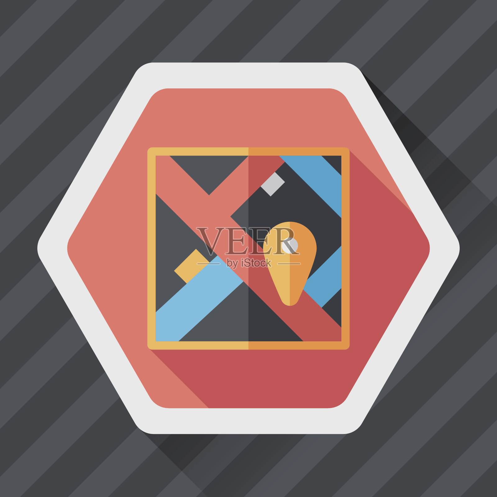 地图位置平面图标与长阴影图标素材