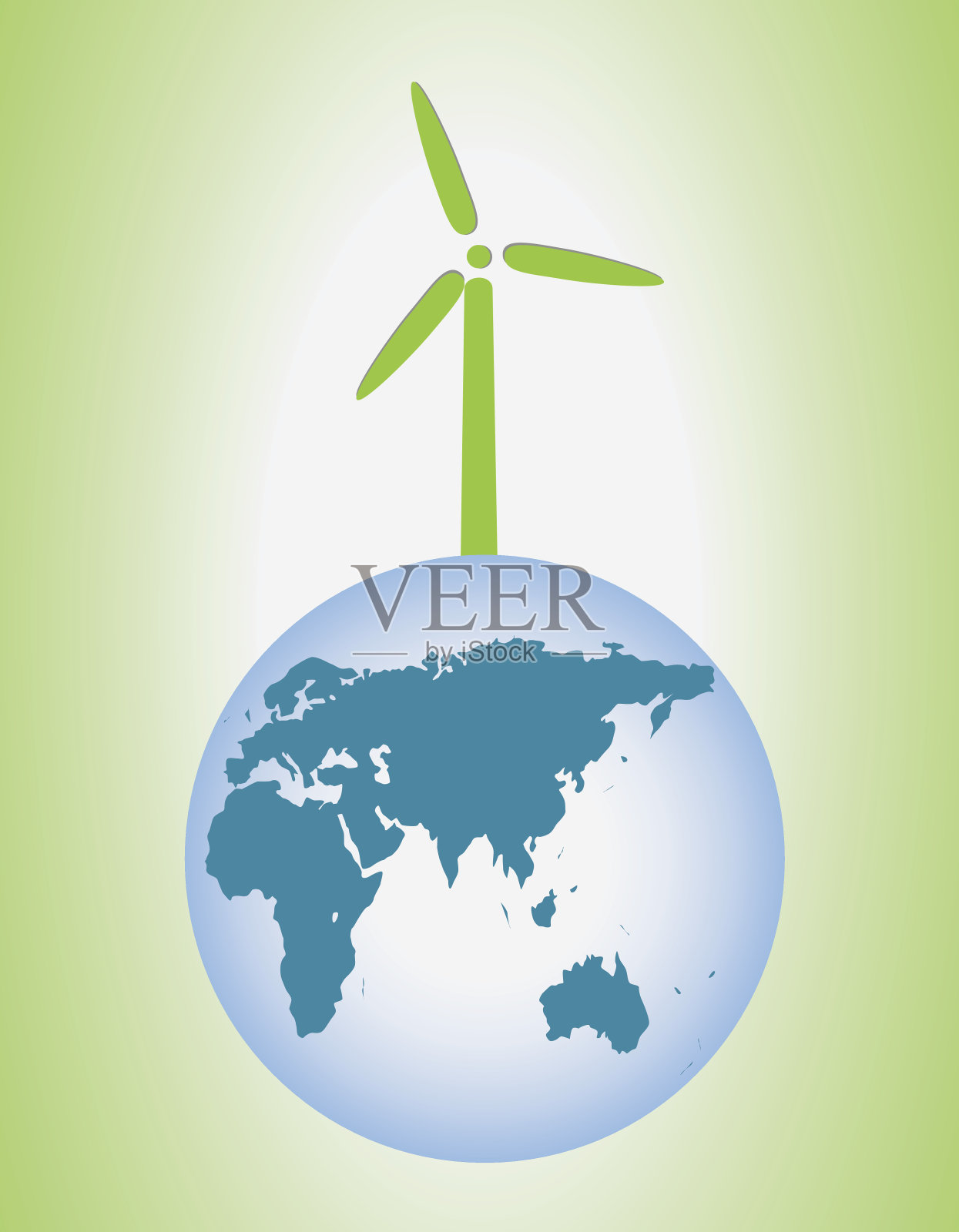 风力涡轮机和地球仪插画图片素材