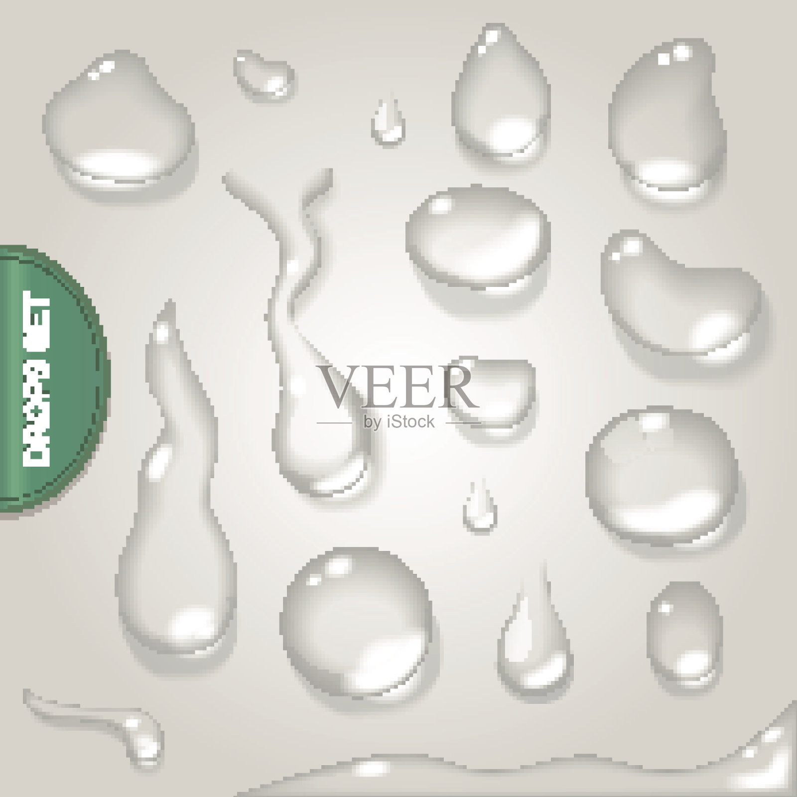 透明水滴浅灰色背景矢量插画图片素材