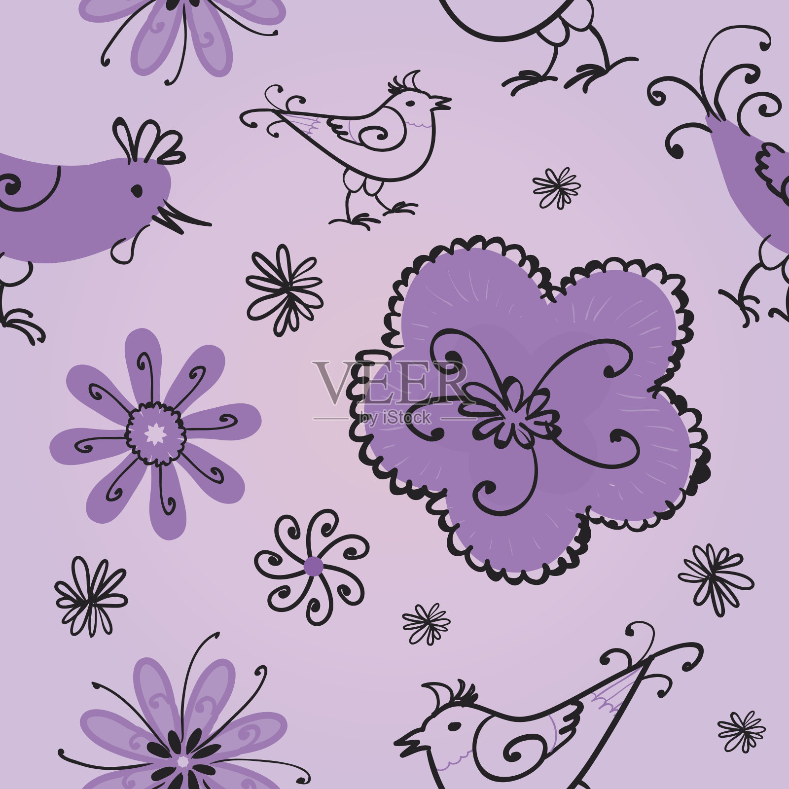 春天的无缝图案与涂鸦。插画图片素材