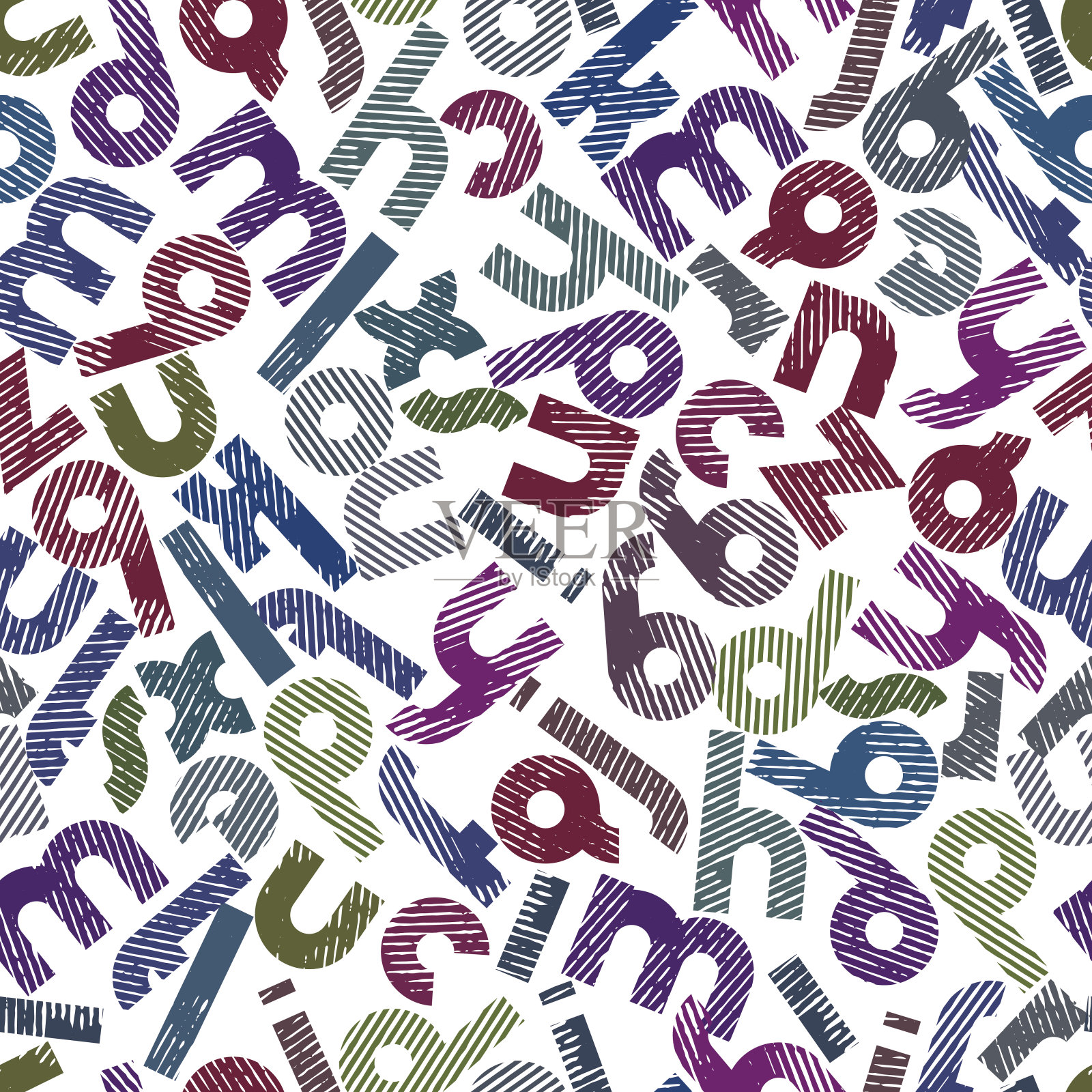 条纹彩色无缝图案,圆形小写字母。插画图片素材