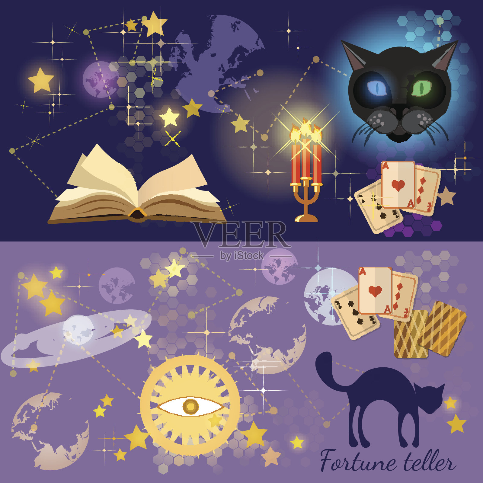 算命占星和炼金术旗帜魔法打开书插画图片素材