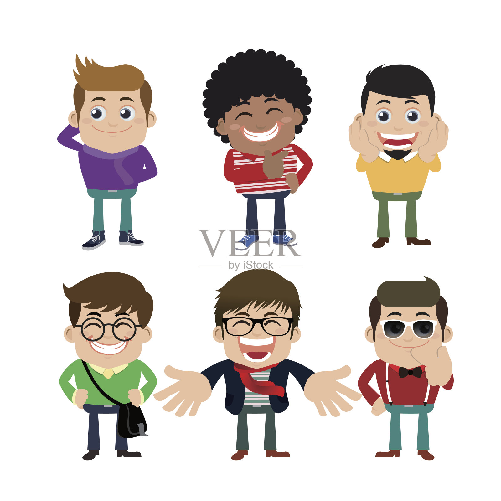 一组年轻人的角色在时髦的服装插画图片素材