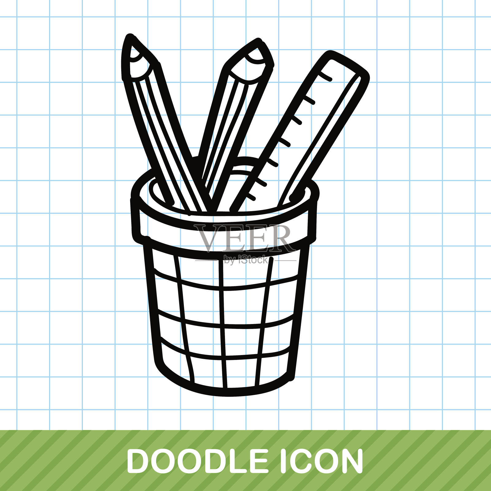 钢笔和铅笔的颜色涂鸦插画图片素材