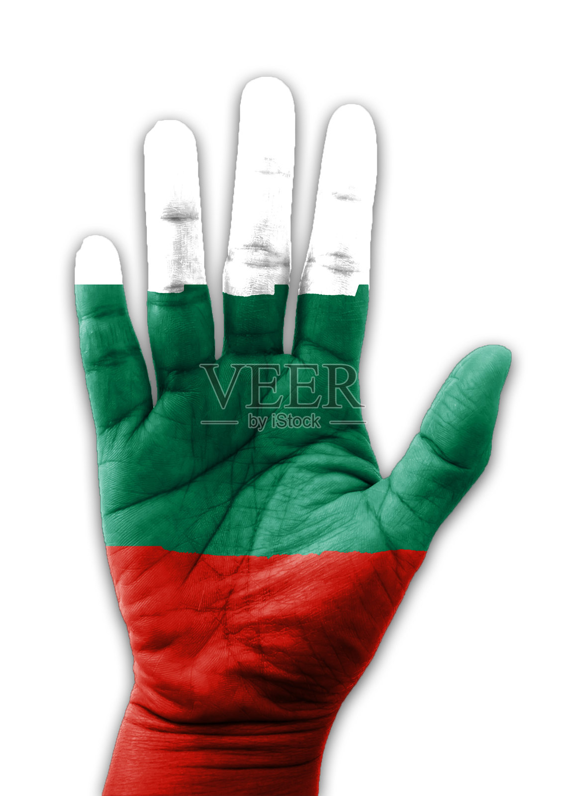 摊开手画保加利亚国旗画白色背景照片摄影图片