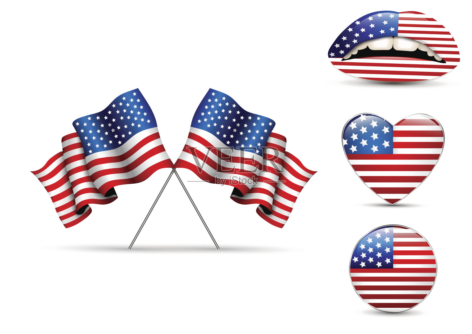 一系列不同形状的美国国旗插画图片素材