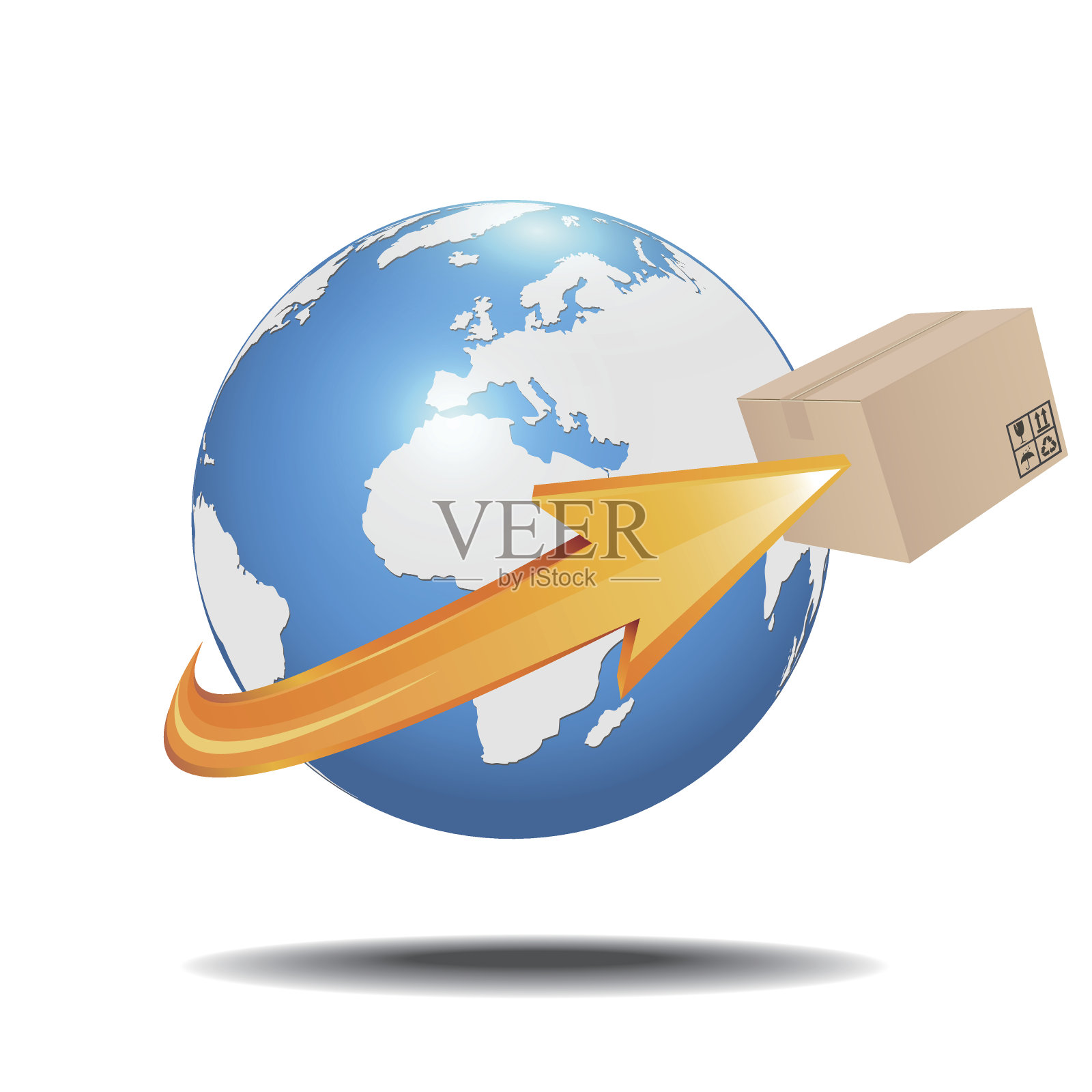 地球上有纸箱和箭插画图片素材