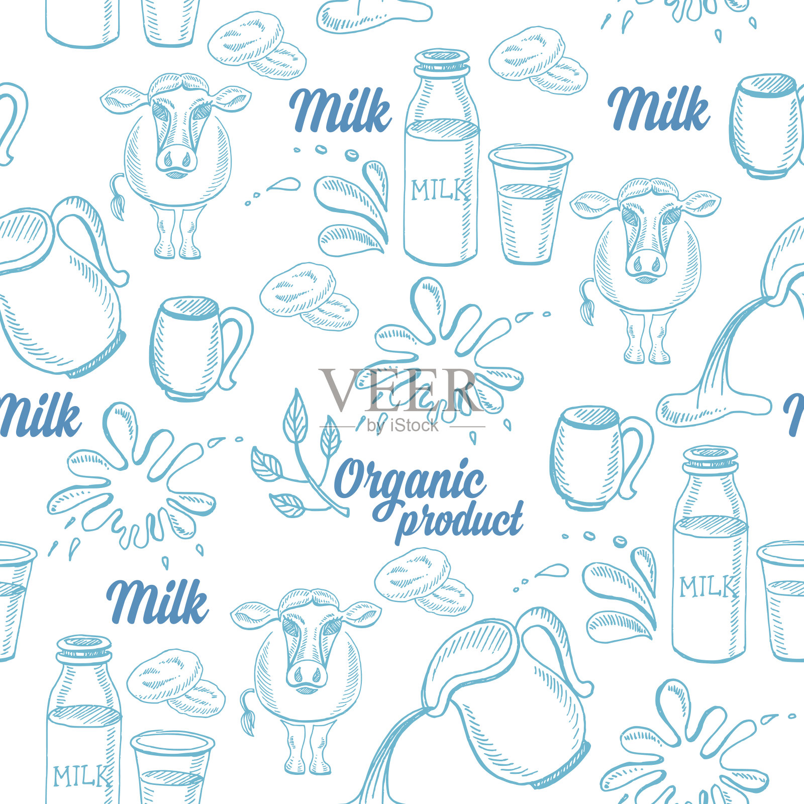 牛奶无缝模式。插画图片素材