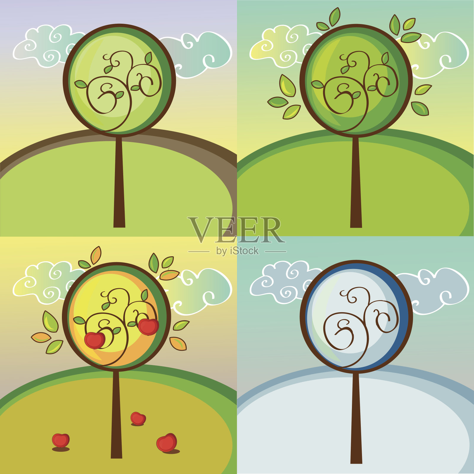 树在四个不同的季节插画图片素材