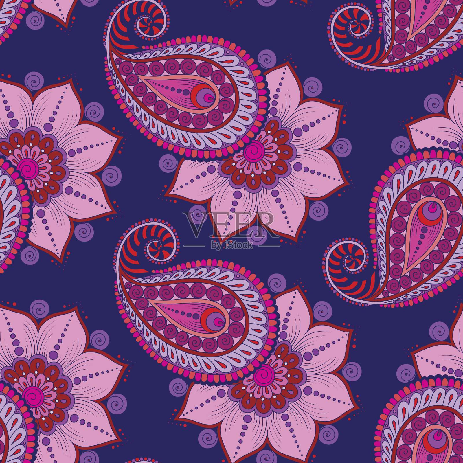 海娜梅亨迪纹身无缝图案上的蓝色背景插画图片素材