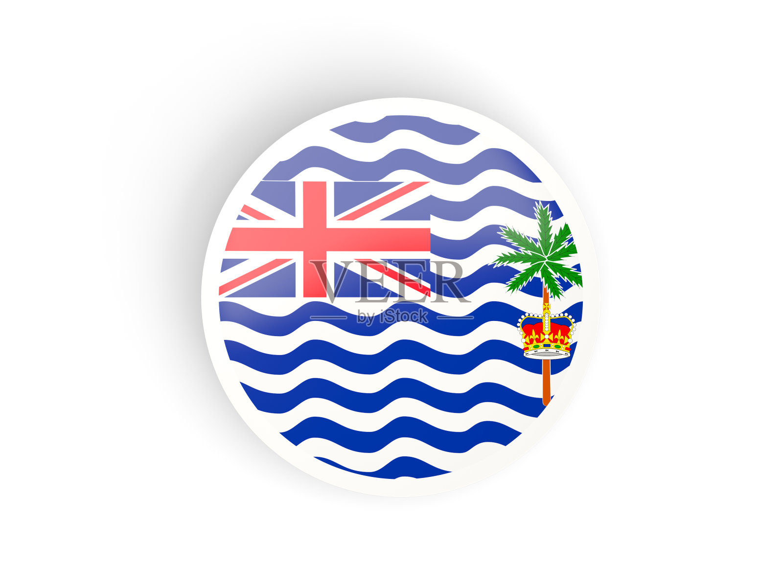 带有英属印度洋领土旗帜的圆形贴纸照片摄影图片