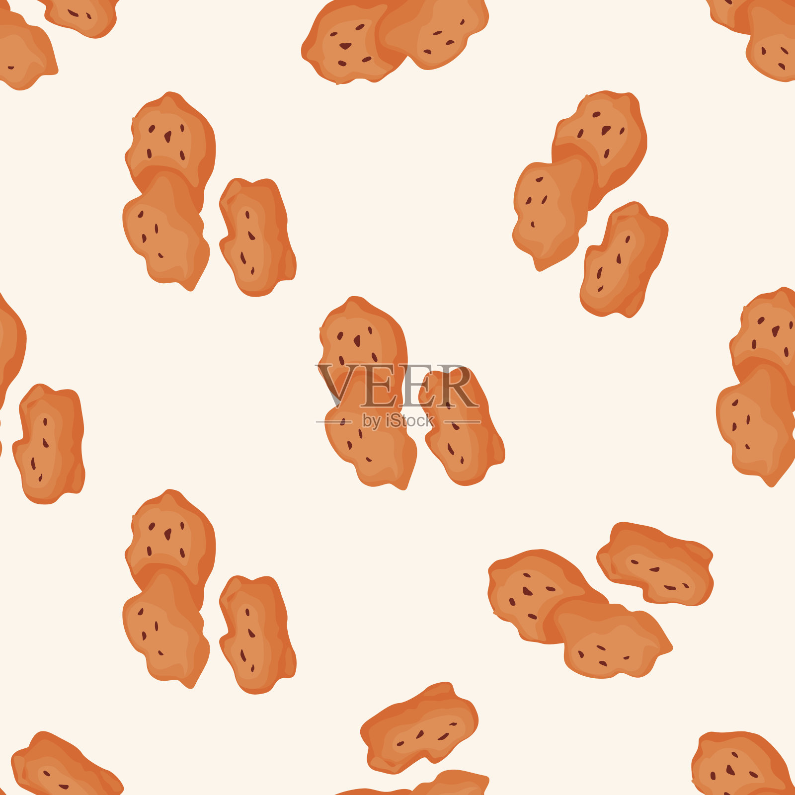 油炸食品主题鸡块,卡通无缝图案背景插画图片素材