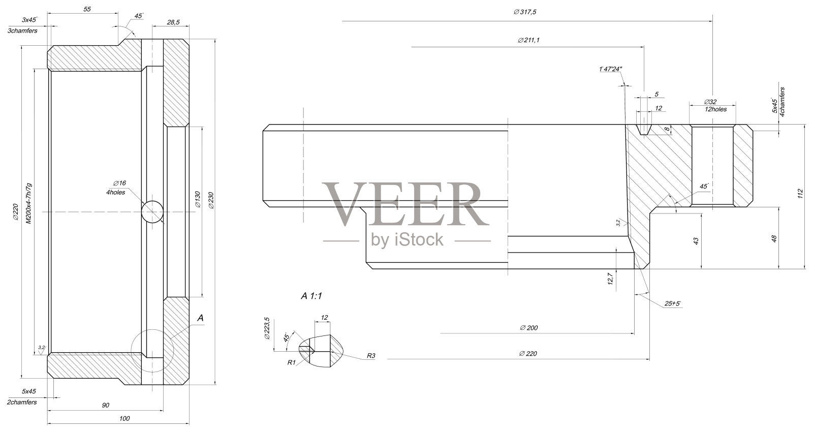 扩展的工程元素与倒角照片摄影图片