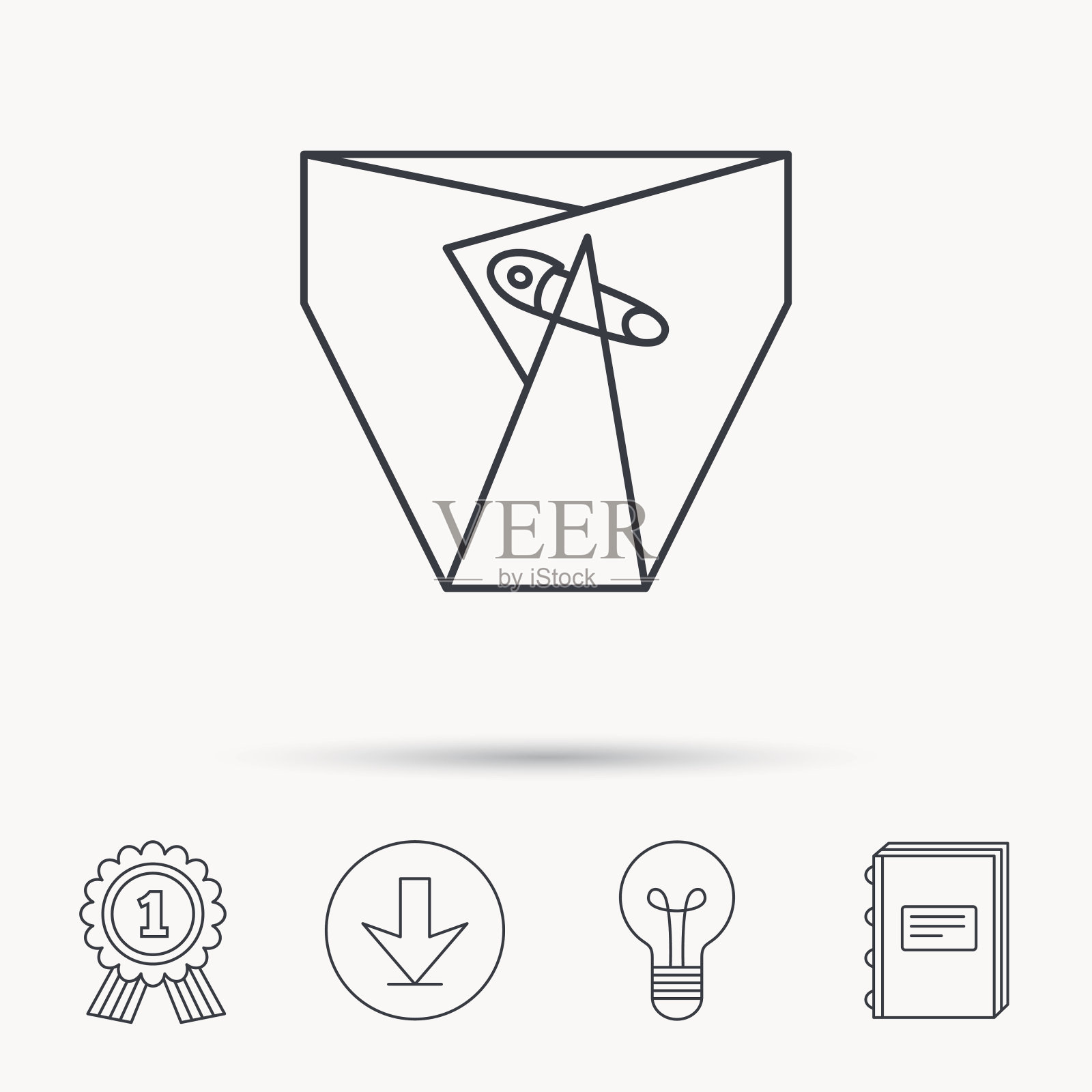 带别针图标的尿布。儿童内衣的迹象。图标素材