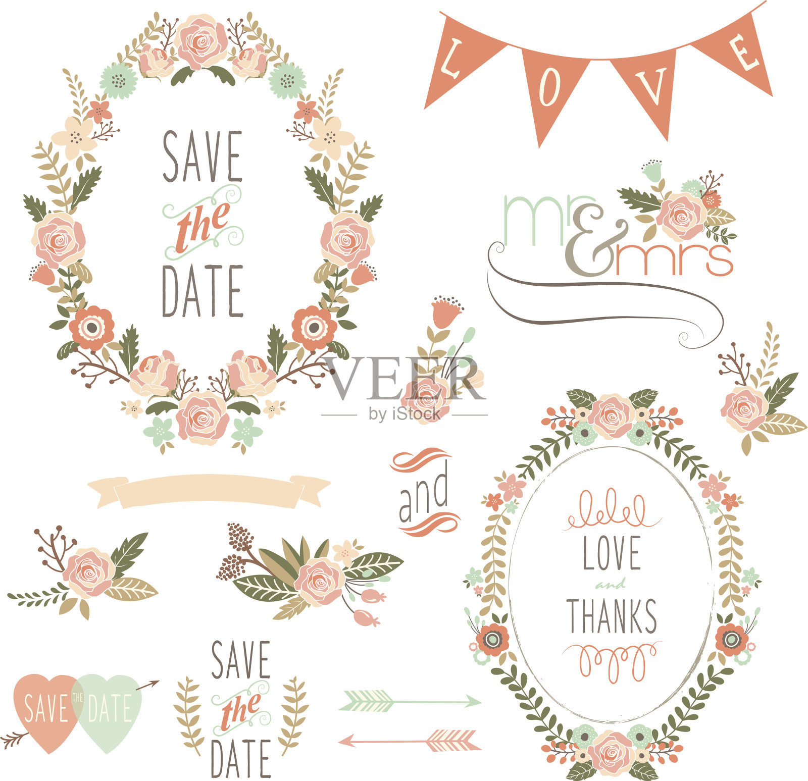 玫瑰花环元素-插图插画图片素材