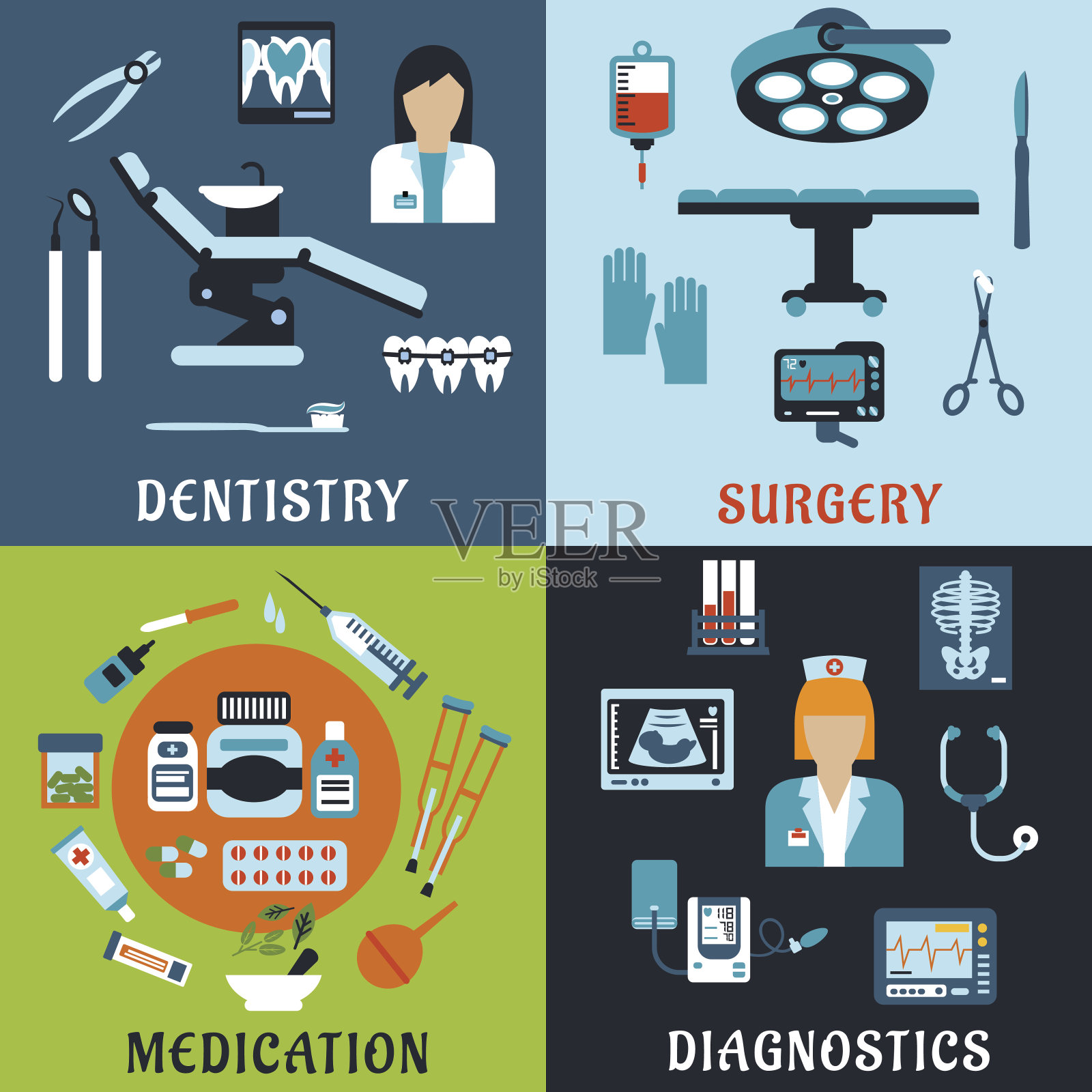 医学和药理学平面图标插画图片素材