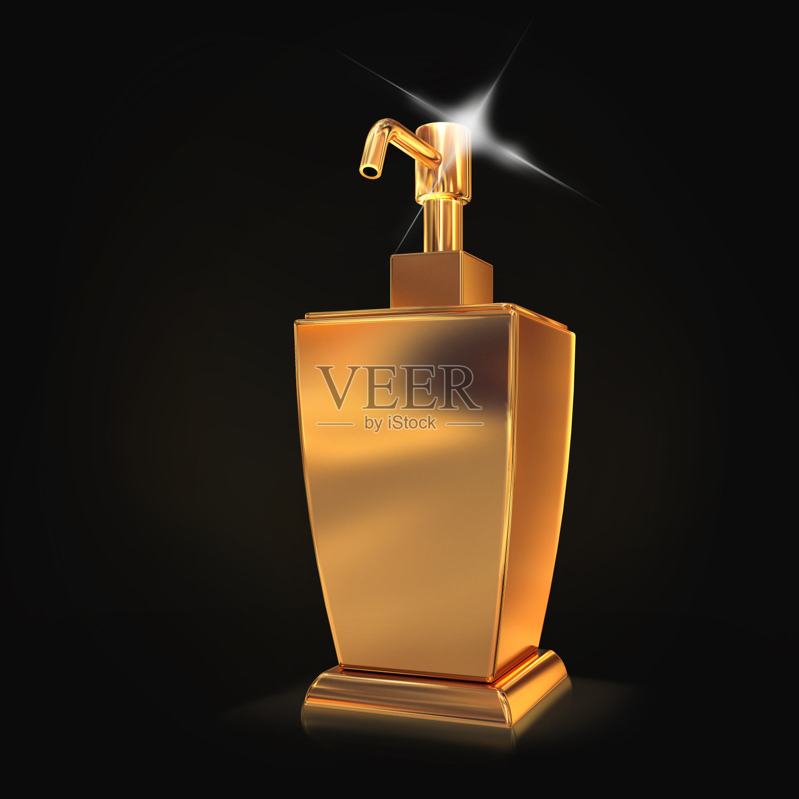 黑色背景上的金色肥皂或奶油分配器照片摄影图片