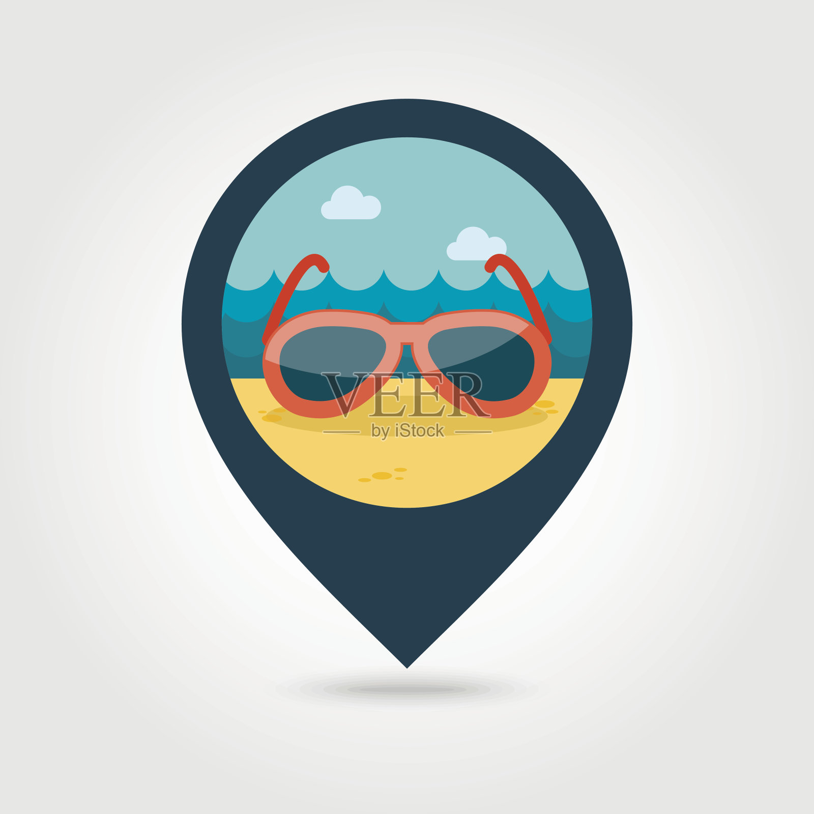 太阳镜别针地图图标。夏天。假期插画图片素材