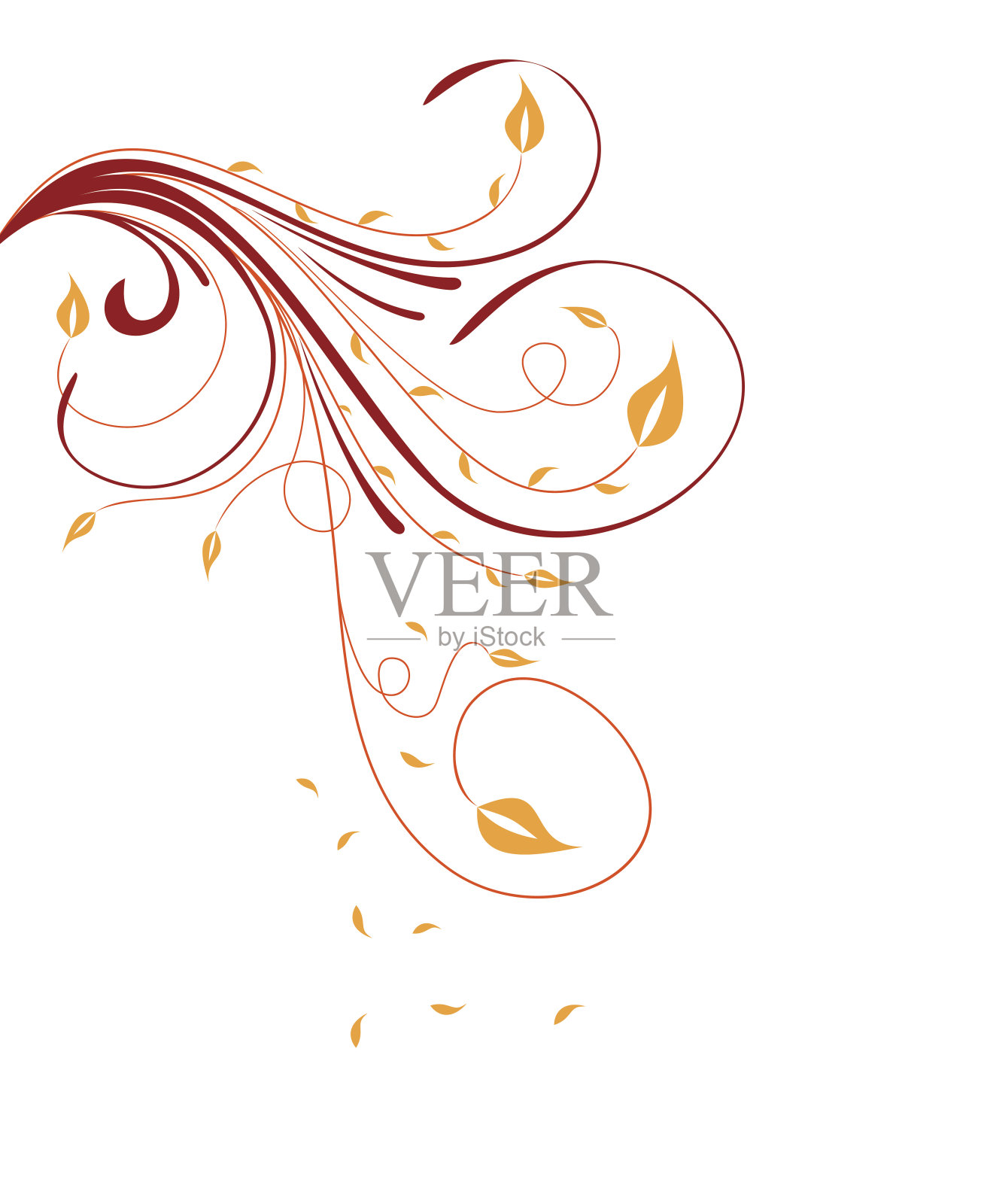 秋天用树叶点缀花朵插画图片素材