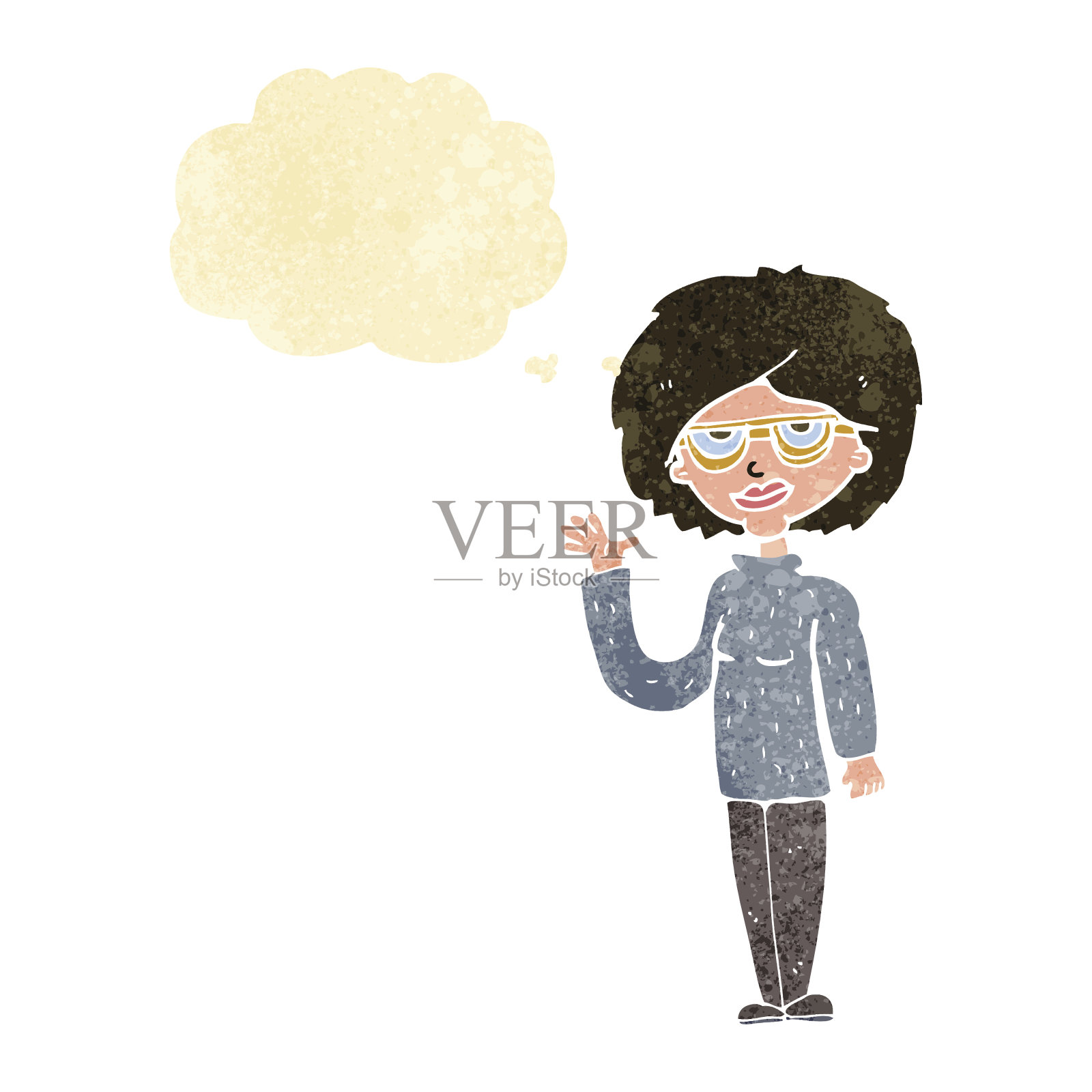 卡通女人挥舞着思想泡泡插画图片素材