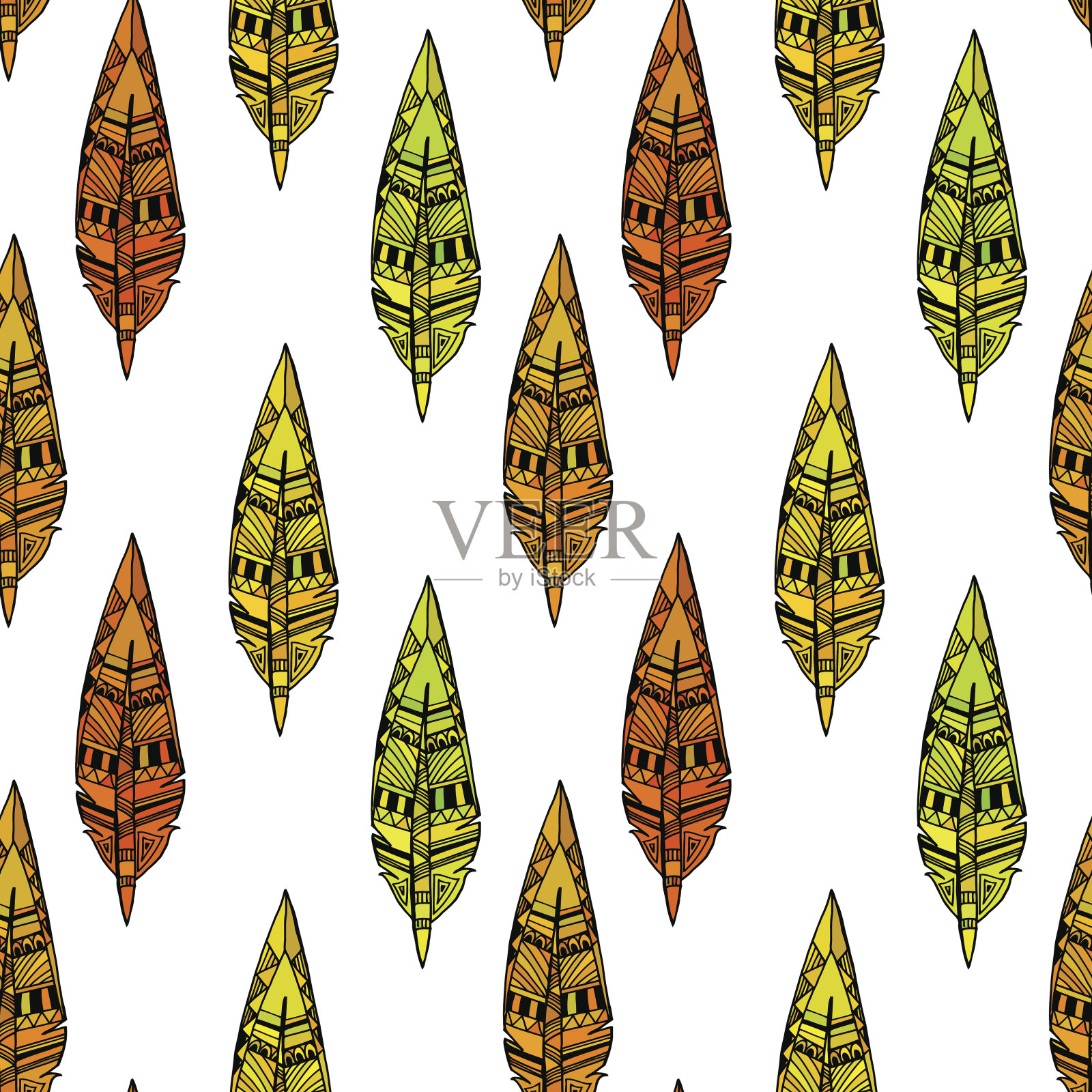 白色无缝纹理与黄色装饰鸟类羽毛插画图片素材