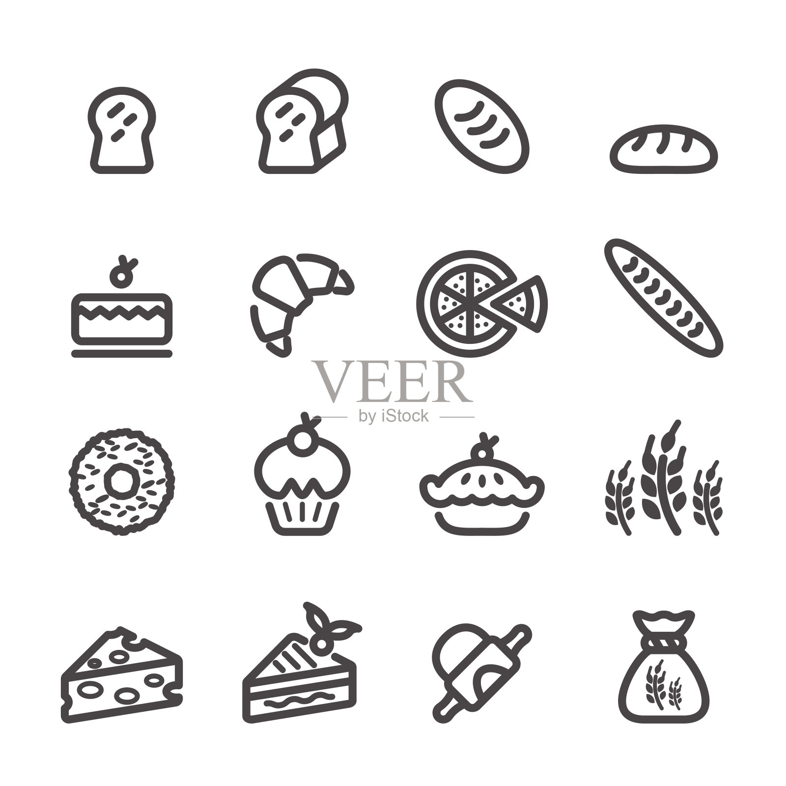 面包房图标设置,线版本,向量eps10图标素材