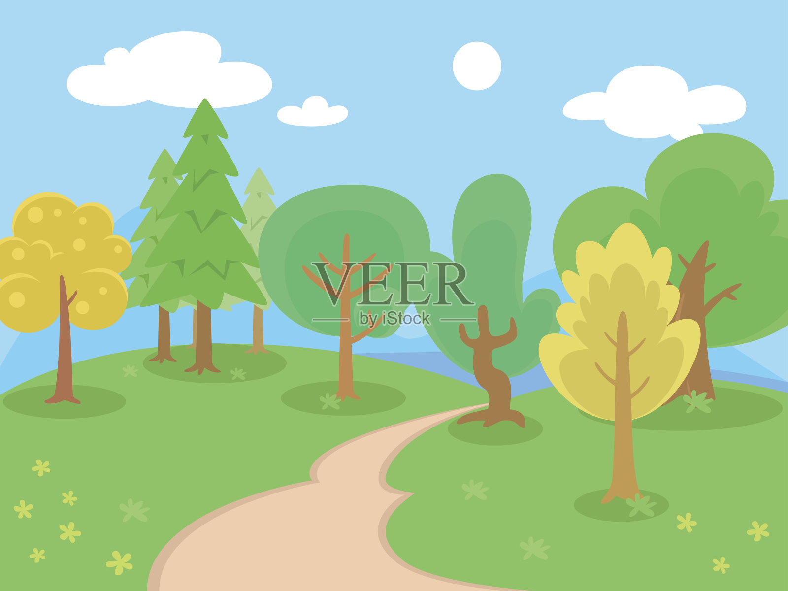 树、花、海插画图片素材