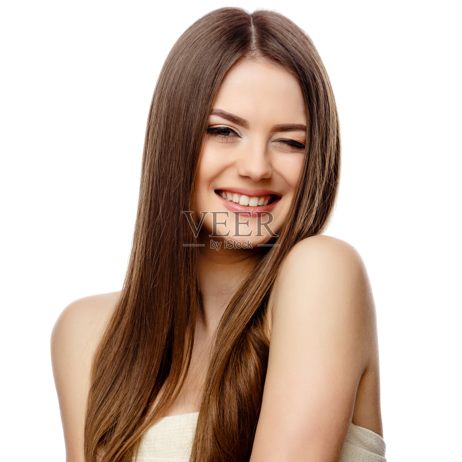 美丽的女人与清洁新鲜的皮肤照片摄影图片