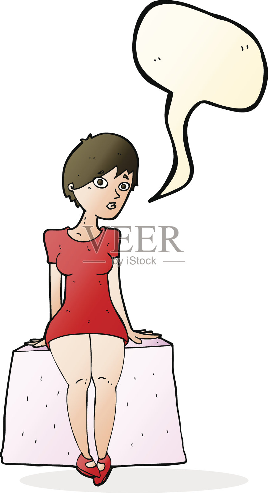 卡通好奇的女人坐着说话泡泡插画图片素材