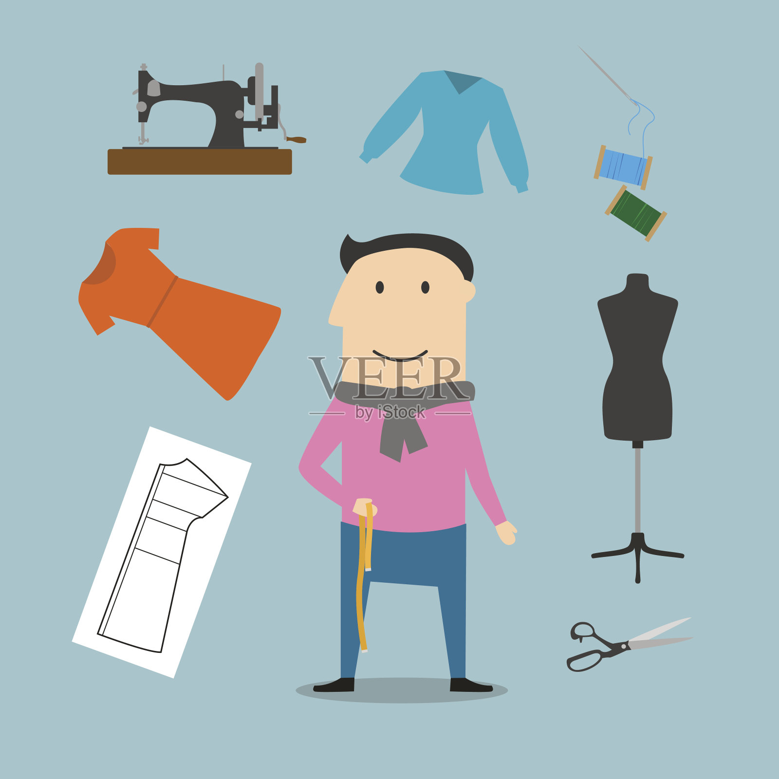 用缝纫工具的图标做裁缝插画图片素材