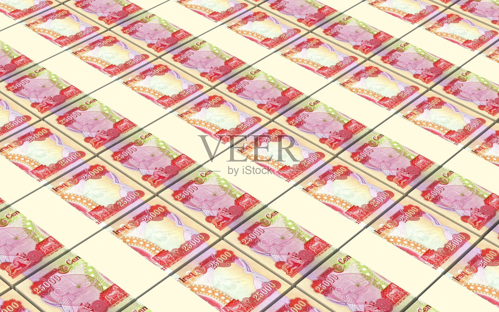 伊拉克第纳尔钞票堆积的背景。照片摄影图片