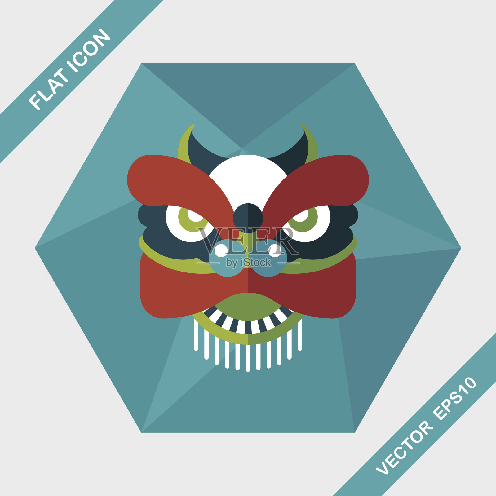 中国新年扁平图标与长影子,eps10插画图片素材