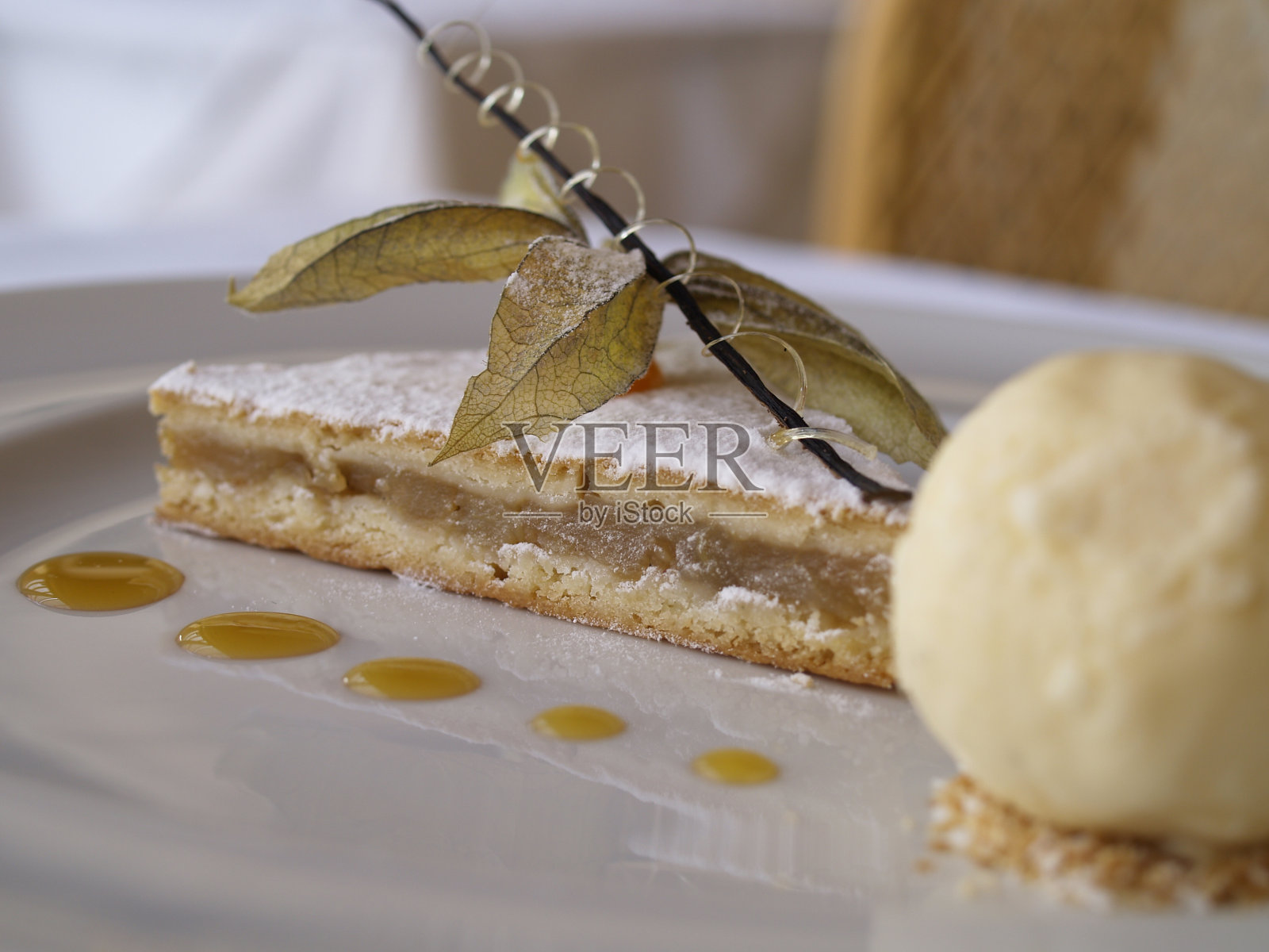 苹果派配香草冰淇淋照片摄影图片