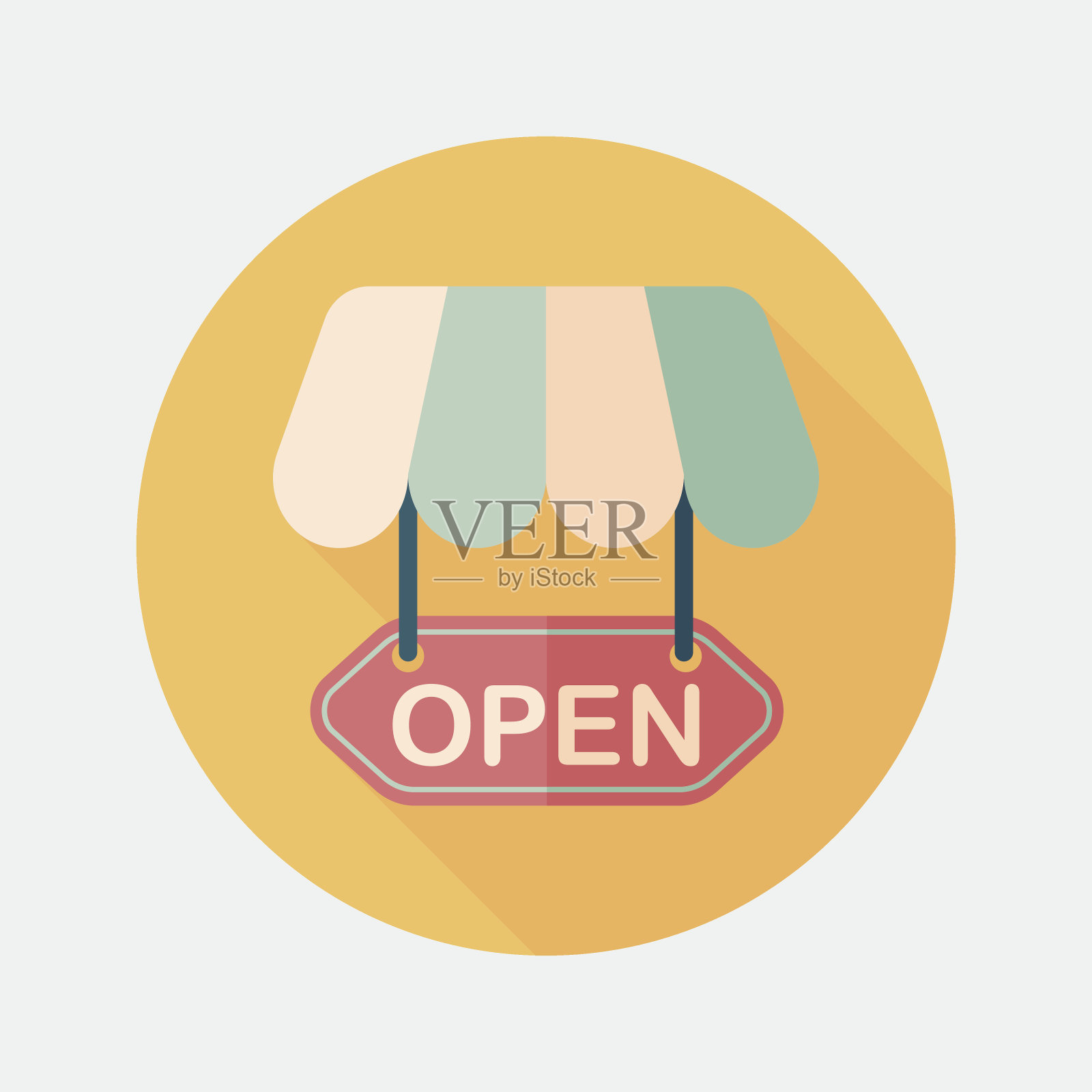 购物商店标志平与长影子图标,eps10插画图片素材