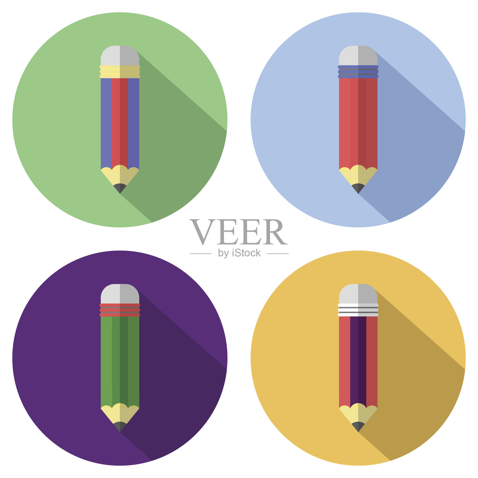 铅笔图标平面设计与长阴影插画图片素材