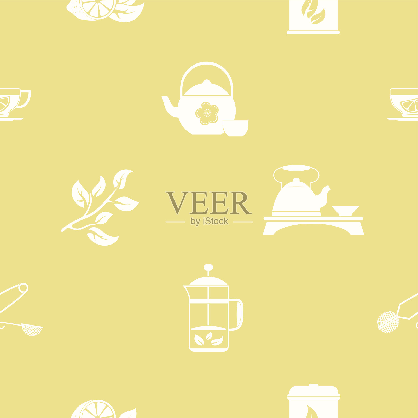 无缝图案与茶道和配件图标插画图片素材