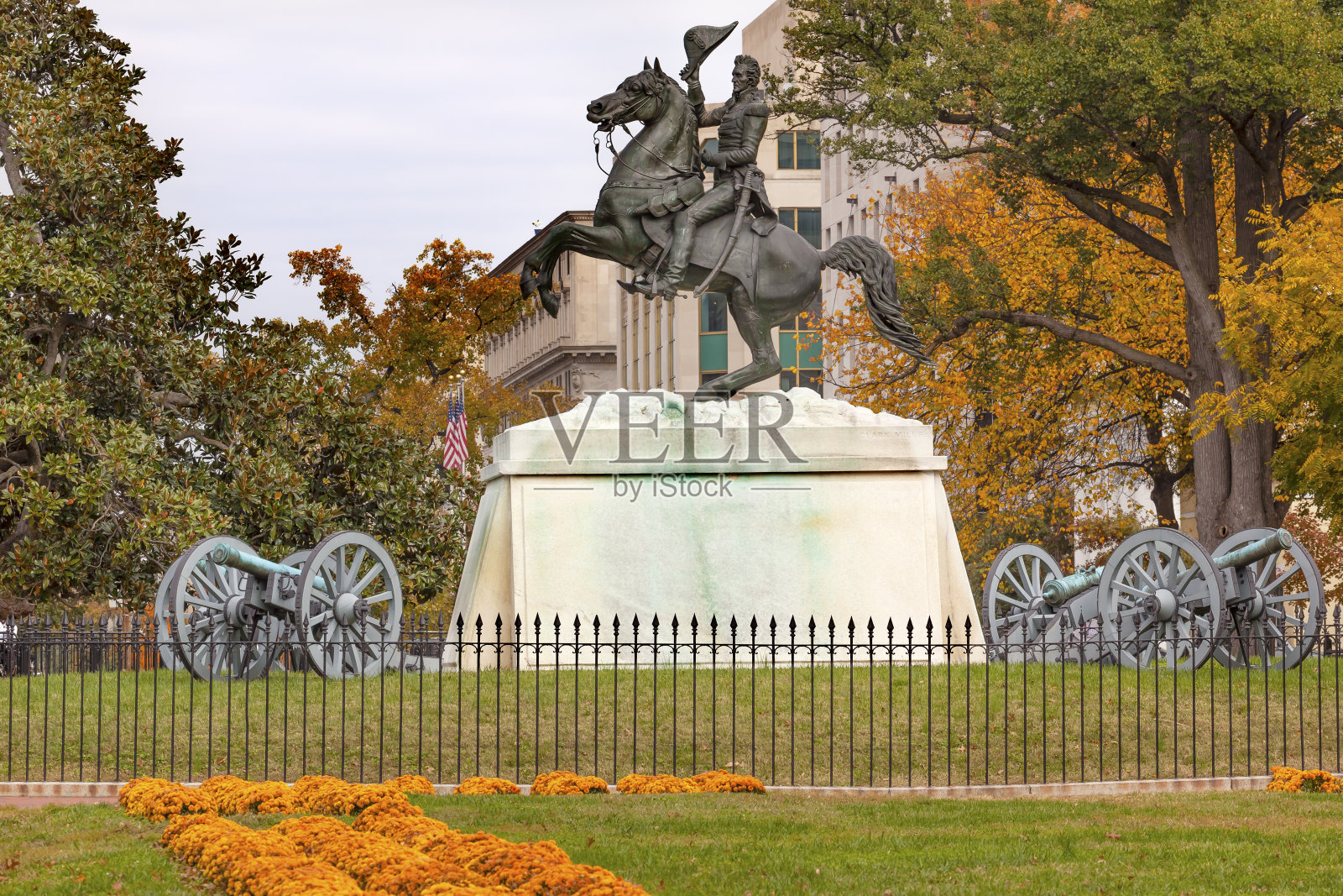 杰克逊雕像卡农拉斐特公园秋天宾夕法尼亚大街照片摄影图片