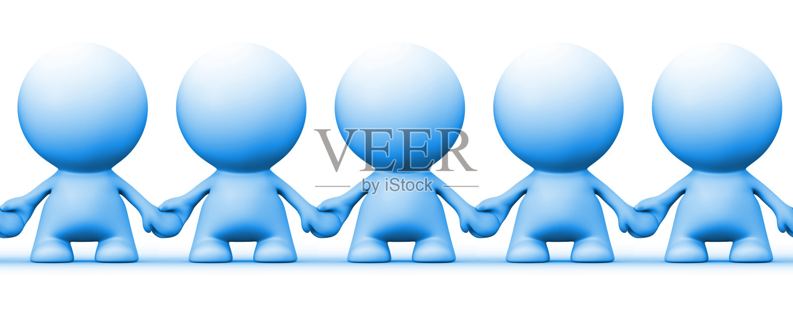 蓝色人物手牵手的2.5D无缝图像照片摄影图片