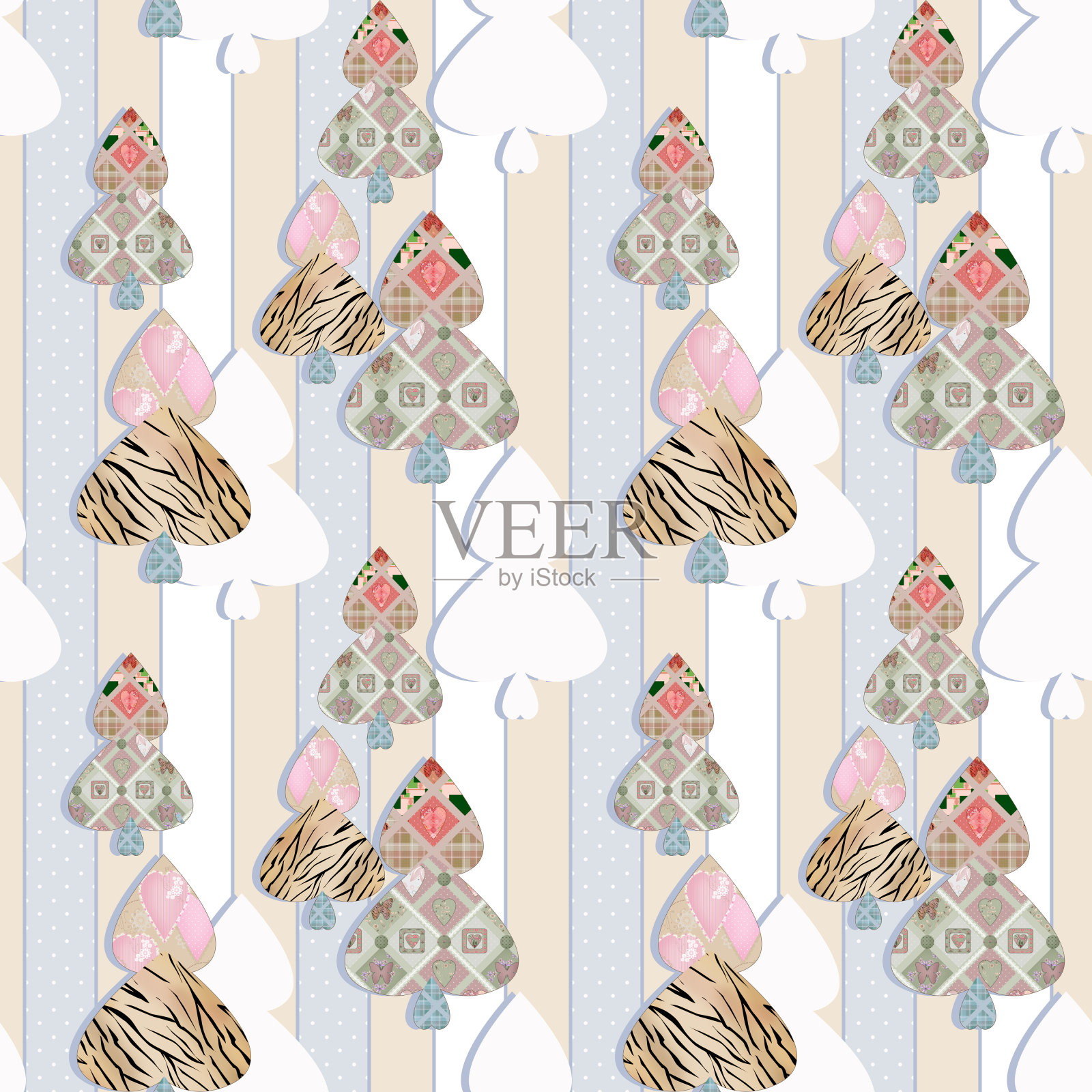 拼接无缝图案与心和元素背景插画图片素材