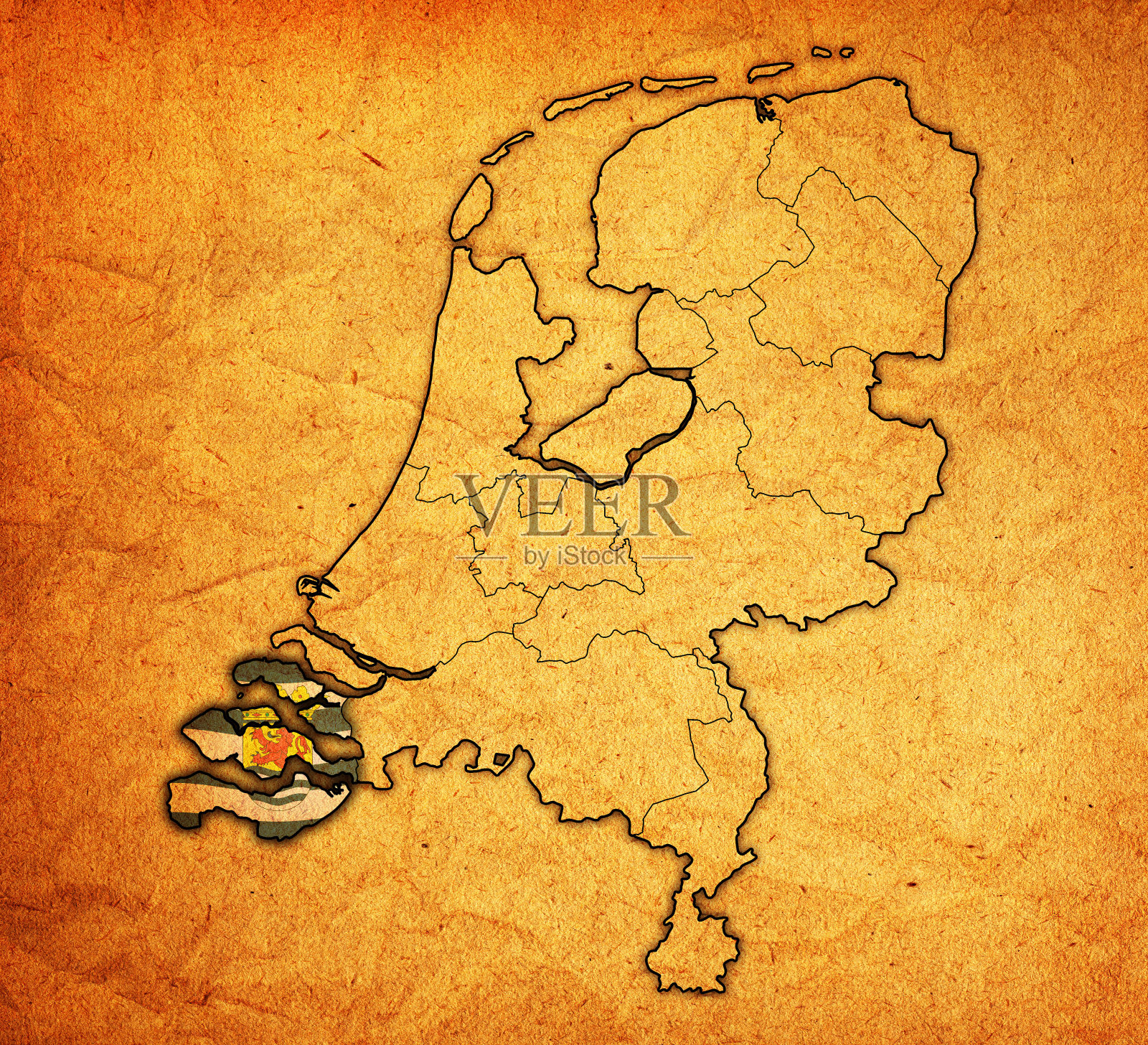 荷兰地图上的泽兰省旗插画图片素材