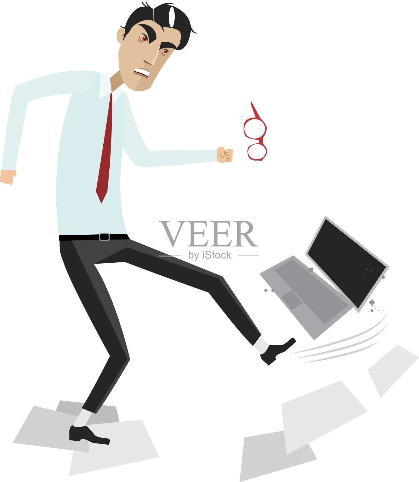 愤怒的商人砸坏笔记本电脑插画图片素材