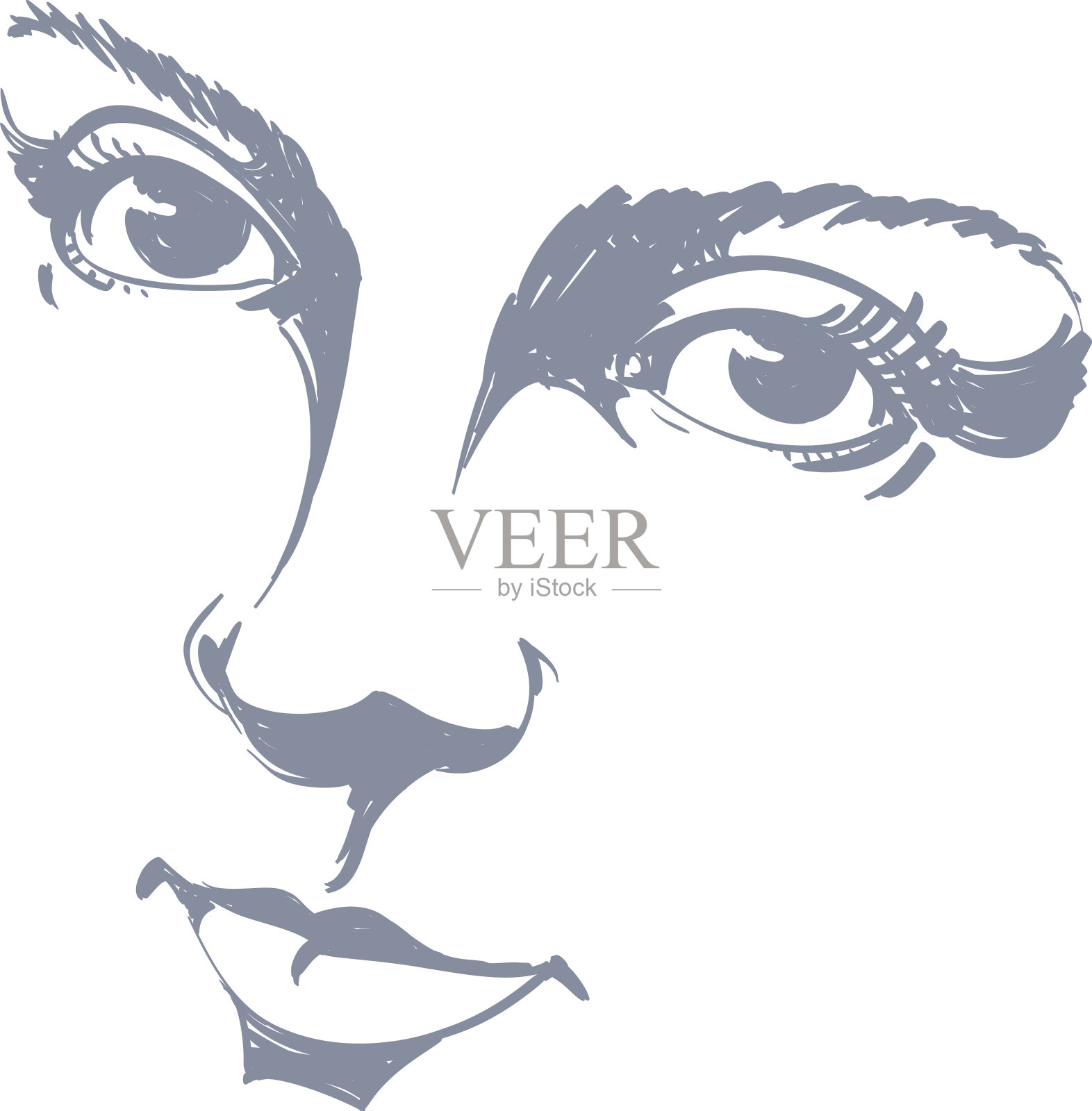 黑白插图的女士脸,精致的面容插画图片素材