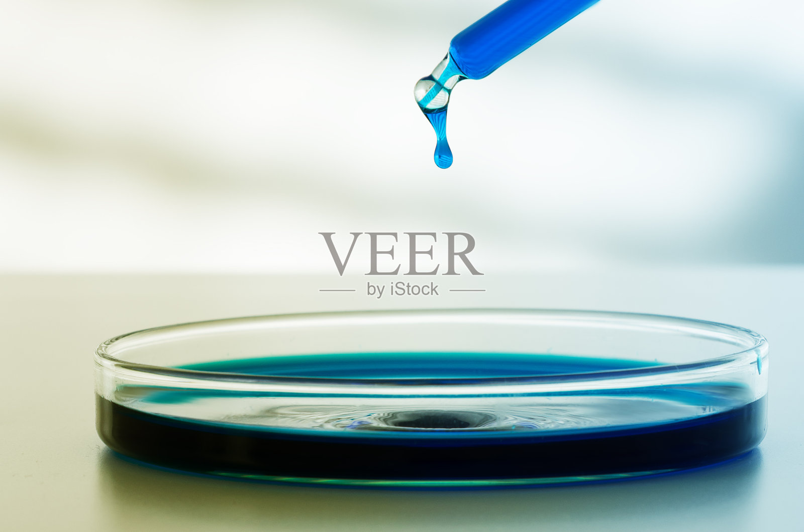 带滴色液的移液管和培养皿照片摄影图片