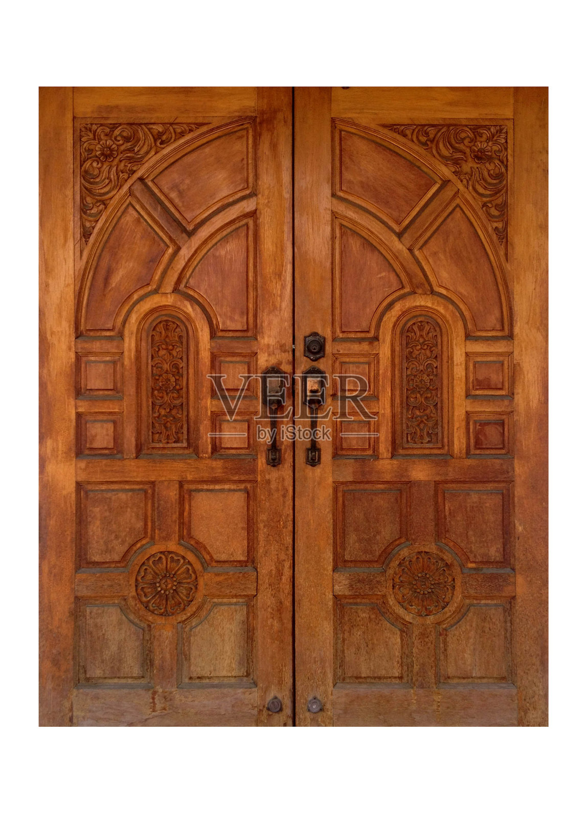 泰式仿古柚木雕花木门照片摄影图片