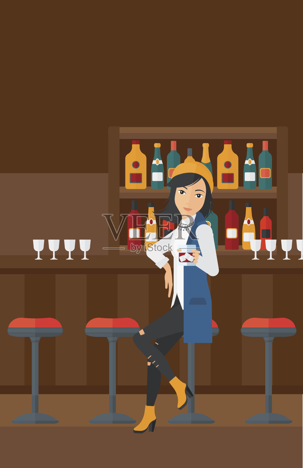坐在酒吧里的女人插画图片素材