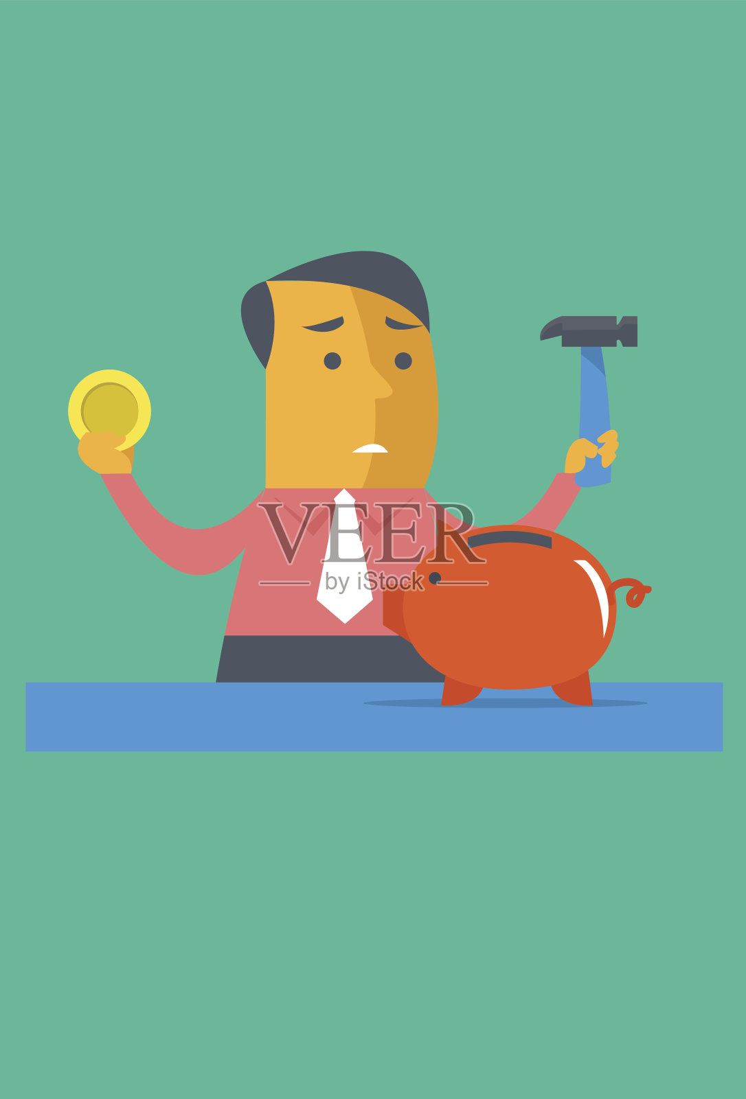 存钱罐和打破存钱罐之间的两难选择插画图片素材