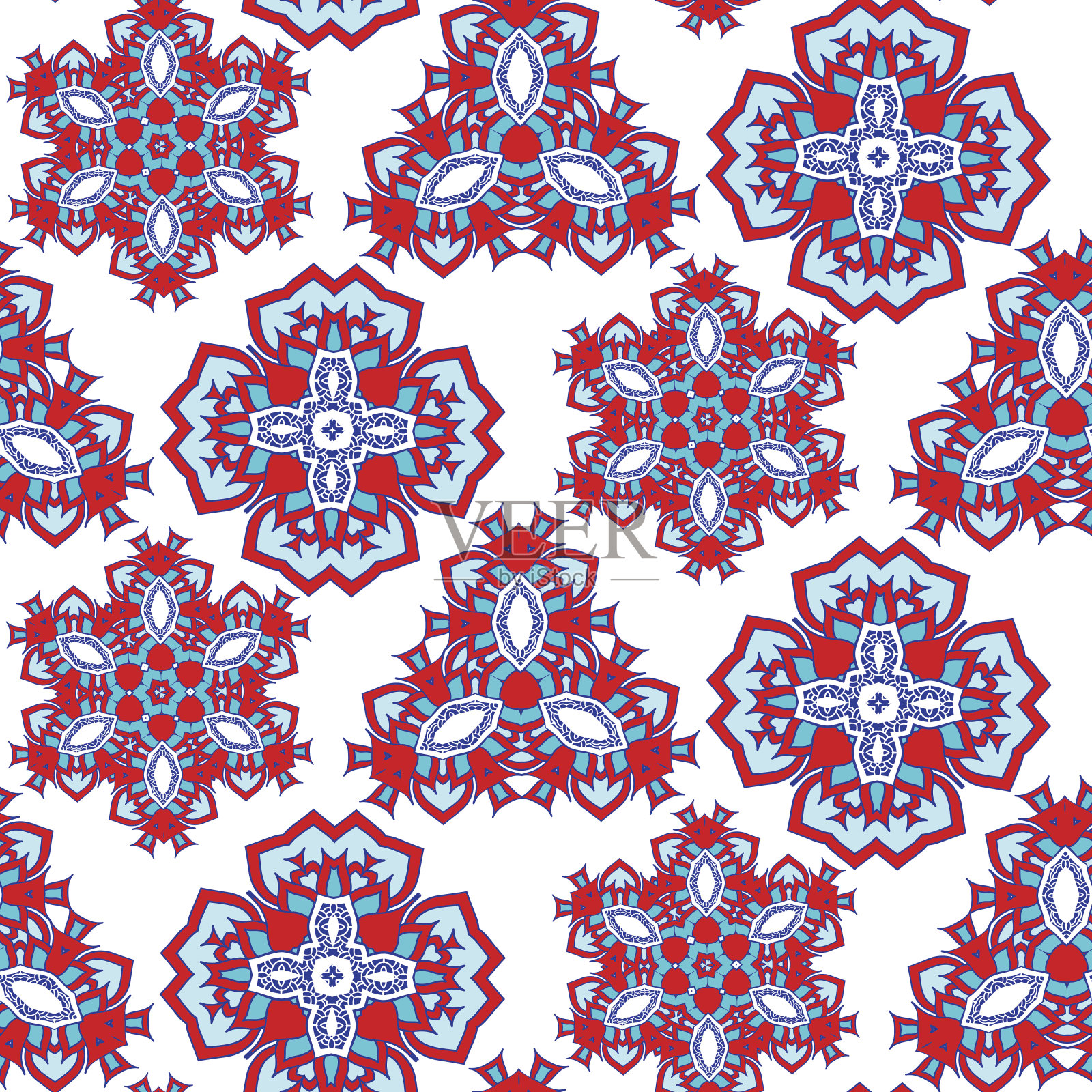 曼陀罗无缝背景图案、花卉元素、花卉装饰点缀。矢量插图在东方风格。插画图片素材