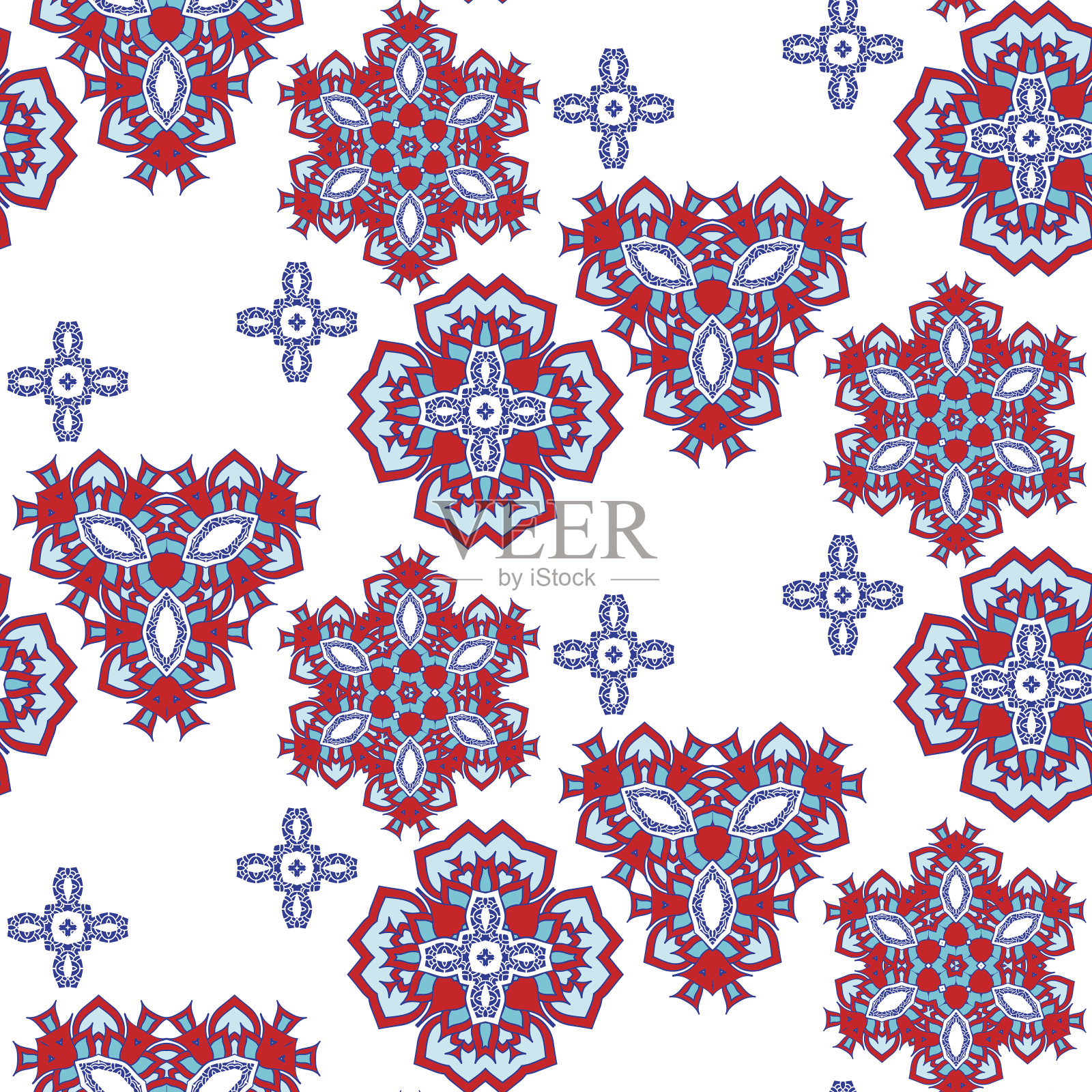 曼陀罗无缝背景图案、花卉元素、花卉装饰点缀。矢量插图在东方风格。插画图片素材